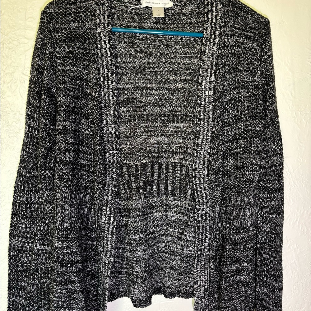 Christopher & Banks Black & Gray Marled Open Cardigan